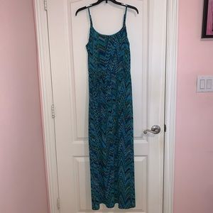 Blue patterned & detailed maxi dress
